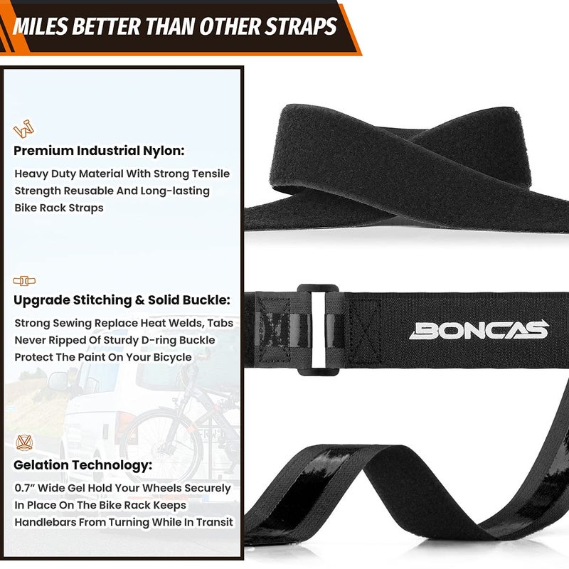 Boncas Adjustable Bike Rack Strap 24" Bicycle Wheel Stabilizer Straps with Innovative Gel Grip Keep The Bicycle Wheel from Spinning - Black 4 Pack - Image 2